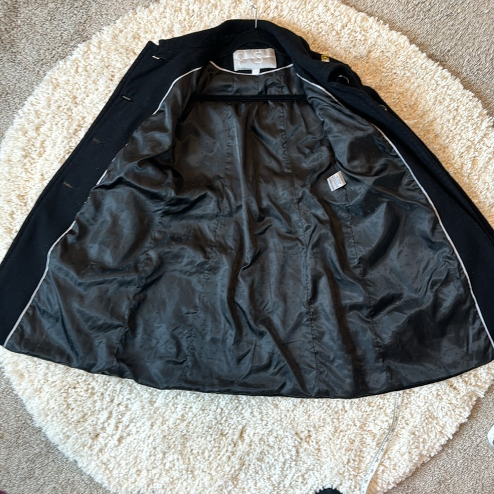 Jessica Simpson Wool Blend Collared Long Sleeve Button Front Coat Black Medium - Picture 6 of 9